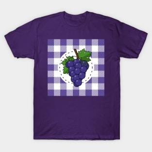 Grapes on White Violet Plaid T-Shirt